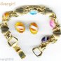 7" Goldtone Chain Bracelet With 4 Colored Stones and Gold Hearts