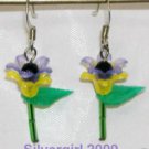 Single Stem Purple Yellow Flower Earrings