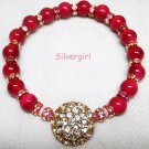 Hot Pink Red Pink Crystal Sparkly Gold Tone Stretch Bracelet Hot Pink Red Pink Crystal Sparkly Gold Tone Stretch Bracelet