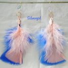 Gold Plate Fluffy Blue Peach Feather Earring Gold Plate Fluffy Blue Peach Feather Earring
