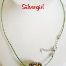 Funky Green Cord Colorful Clay Trade Bead Necklace SP
