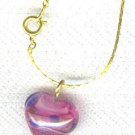 Pink Marbled Lampwork Glass Heart Necklace