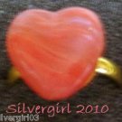 Fun Fashion Coral Swirled Glass Heart Bead Ring GP Fun Fashion Coral Swirled Glass Heart Bead Ring GP