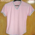 Pink White Aqua V Neck Pullover Top  Small