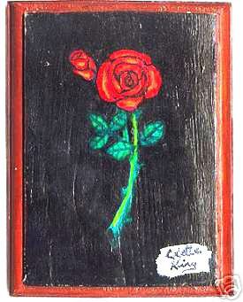 Original Red Rose Painting on Wood