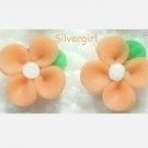 2 Tone Small Orange White Polymer Clay Flower Stud Earrings 13mm 2 Tone Small Orange White Polymer Clay Flower Stud Earrings 13mm