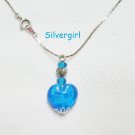 Blue Marble Lampwwork Silver Necklace