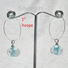 1" Hoop Dangle Earrings Blue White