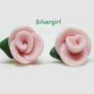 Pearly Pink Polymer Clay Rose Stud Earrings
