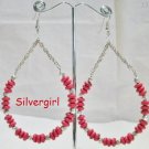 Large Red Glass Wooden Bead Hoop Earrings Large Red Glass Wooden Bead Hoop Earrings
