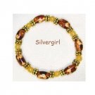 Brown Flower Print Wood Peach Aventurine Bead Bracelet