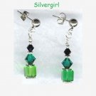 Emerald Green Crystal Bicone Cube Earrings