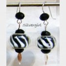 Black White European Style SS Lined Lampwork Beaded Earrings