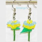 Single Stem Light Aqua Blue and Yellow Flower Earrings Single Stem Light Aqua Blue and Yellow Flower Earrings