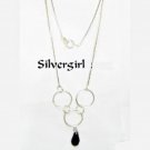 18K  Electroplate Silver Chain Black Crystal Necklace