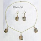 Green Zebra Jasper Squares GP Necklace and Earring Set
