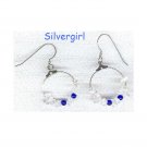 Round Hoop Earrings Clear Quartz Chips Blue Beads