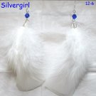 1 PR White Fluffy Feather Sapphire Crystal Earrings Silver Plate