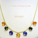 Gold Plated Chain Crystal Drops Amber Black Cobalt Blue 17.5" long.