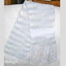 7" x 70" Long Hand Knit Pastel Blue Cream White Scarf