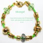 Large Holed SS Lined Bead Gold Plate Leather Bracelet Green