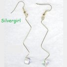 Long Gold Sculptured Wire Splash Glass Cube Earrings Long Gold Sculptured Wire Splash Glass Cube Earrings