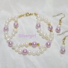 Glass and Fresh Water Pearl Lilac White Bracelet Set Glass and Fresh Water Pearl Lilac White Bracelet Set