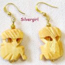 Carved Wooden Masks Gold Plated Earrings