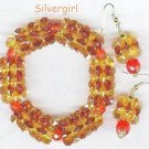 2 Tone Topaz Gold Glass Beaded Bracelet and Earrings
