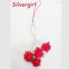 Cell Phone Charm Fun Sparkly Spiked Red Foil Rubber Balls Silver Plate Cell Phone Charm Fun Sparkly Spiked Red Foil Rubber Balls Silver Plate