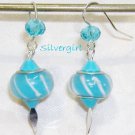 Aqua White SS Lined Lampwork Beaded Earrings Aqua White SS Lined Lampwork Beaded Earrings