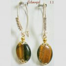 Tiger Eye Flat Oval Gemstone Rhinestone Earrings GP Tiger Eye Flat Oval Gemstone Rhinestone Earrings GP