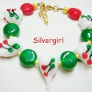 Lampwork Heart Gold White Red Green Gold Plate Bracelet Christmas
