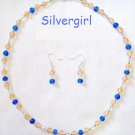 Frosted Glass Peach Blue Crystal Necklace Earring Set