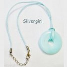35mm or 1 3/8" Light Blue Glass/Agate Donut Necklace