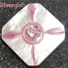 Fun Mother of Pearl Button Pink Crystal Ring