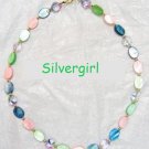 Teal Green Pink Oval Shell Beaded Necklace