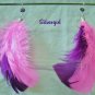 Pink Purple Fluffy Feather Earrings Crystal Silver Plate