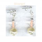 Swirl Glass Cream Pearl Peach Lined Glass Bead Earrings Swirl Glass Cream Pearl Peach Lined Glass Bead Earrings