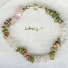 Unakite Rose Quartz Gemstone Chip Bracelet