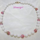 Bead Necklace with Hand Painted Pink Glass Beads