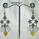 Fibre Optic Gold White Heart Silver Chandelier Earrings