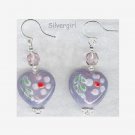 Floral Glass Lavender Heart Dangle Earrings Floral Glass Lavender Heart Dangle Earrings