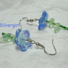 Single Blue Flower Stem Earrings