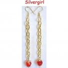 Medium Link Chain Red Bead Earrings