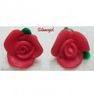 Tiny Bright Red Polymer Clay Rose Stud Earrings
