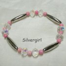 CZ Clear Crystal Pink Magnesite SP Stretch Bracelet