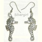 Silver Plate Sea Horse Dangle Earrings