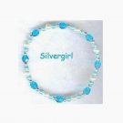 Aqua Glass Cube Imitation Pearl Bead Bunch Bracelet Aqua Glass Cube Imitation Pearl Bead Bunch Bracelet