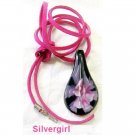 Leather and Glass Lampwork Pendant Necklace Pink
